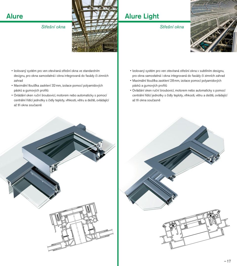 větru a deště, ovládající až tři okna současně Izolovaný systém pro ven otevíraná střešní okna v subtilním designu, pro okna samostatná i okna integrovaná do fasády či zimních zahrad Maximální