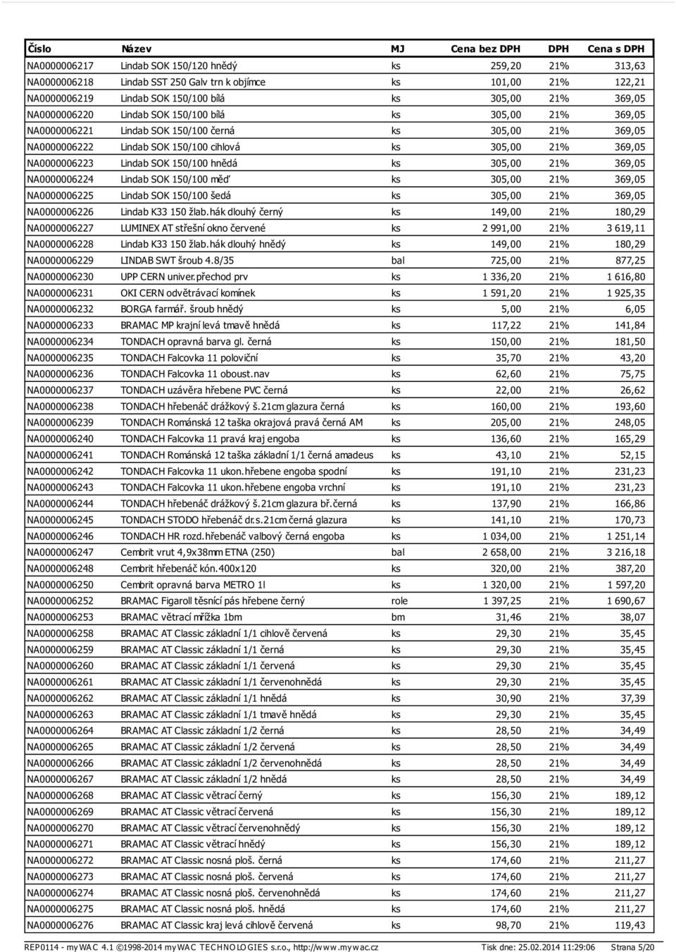 hnědá ks 305,00 21% 369,05 NA0000006224 Lindab SOK 150/100 měď ks 305,00 21% 369,05 NA0000006225 Lindab SOK 150/100 šedá ks 305,00 21% 369,05 NA0000006226 Lindab K33 150 žlab.