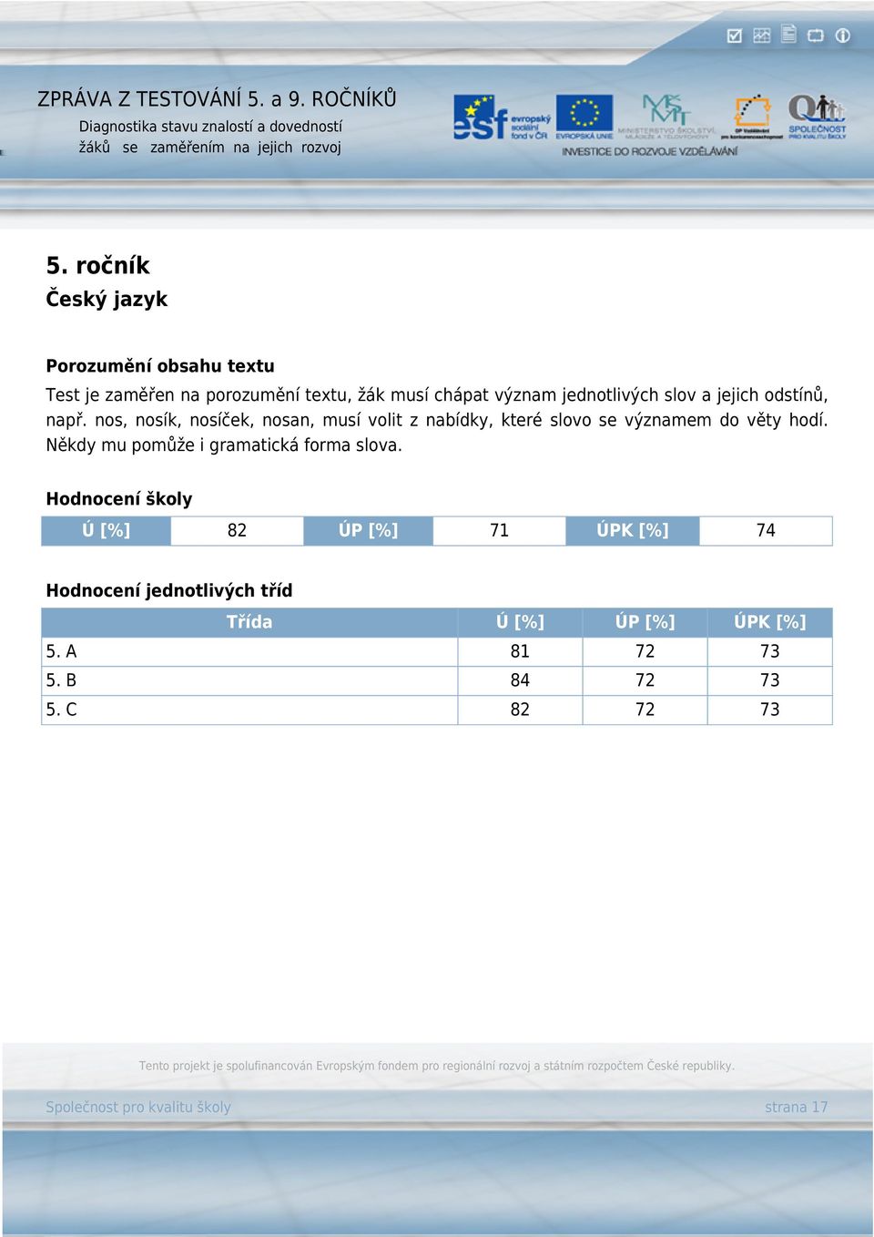 nos, nosík, nosíček, nosan, musí volit z nabídky, které slovo se významem do věty hodí.