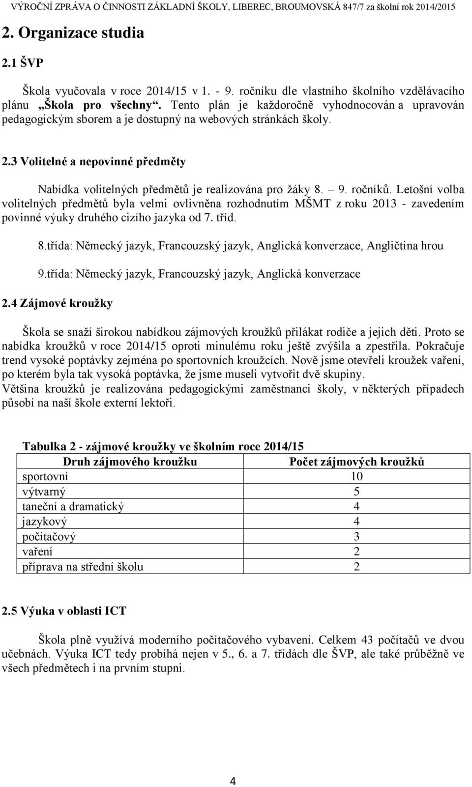 3 Volitelné a nepovinné předměty Nabídka volitelných předmětů je realizována pro žáky 8. 9. ročníků.