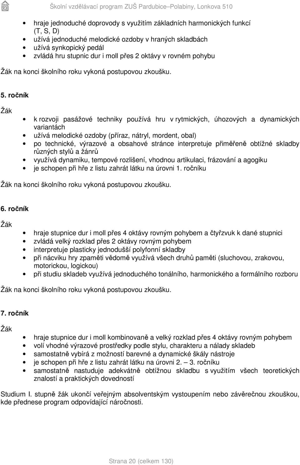 ročník k rozvoji pasážové techniky používá hru v rytmických, úhozových a dynamických variantách užívá melodické ozdoby (příraz, nátryl, mordent, obal) po technické, výrazové a obsahové stránce
