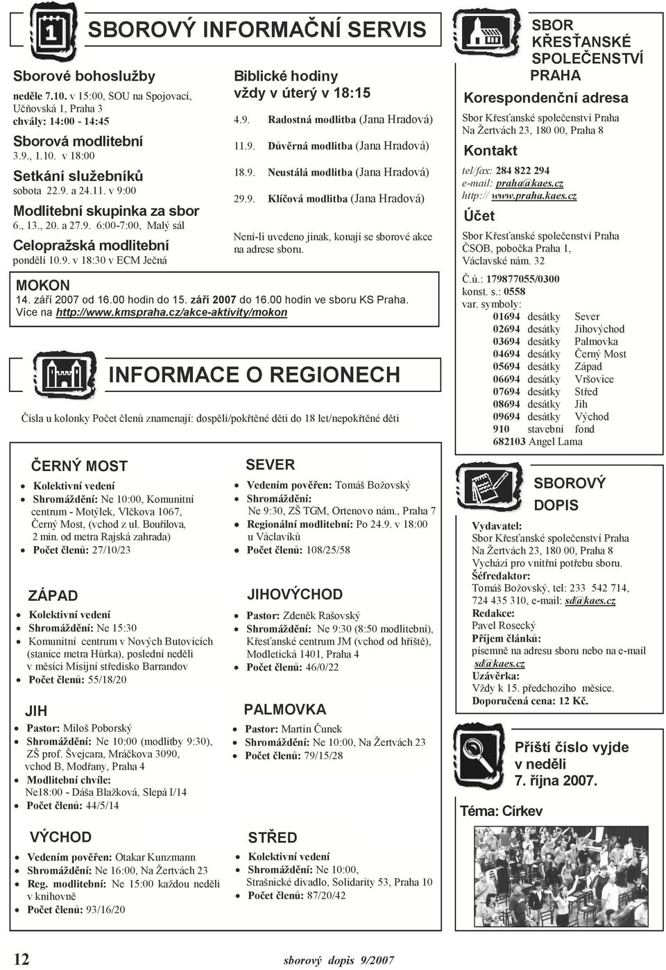 9. Důvěrná modlitba (Jana Hradová) 18.9. Neustálá modlitba (Jana Hradová) 29.9. Klíčová modlitba (Jana Hradová) Není-li uvedeno jinak, konají se sborové akce na adrese sboru. MOKON 14.