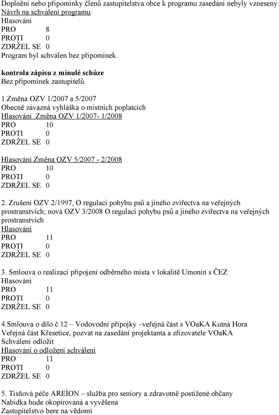 Zrušení OZV 2/1997, O regulaci pohybu psů a jiného zvířectva na veřejných prostranstvích; nová OZV 3/2008 O regulaci pohybu psů a jiného zvířectva na veřejných prostranstvích 3.