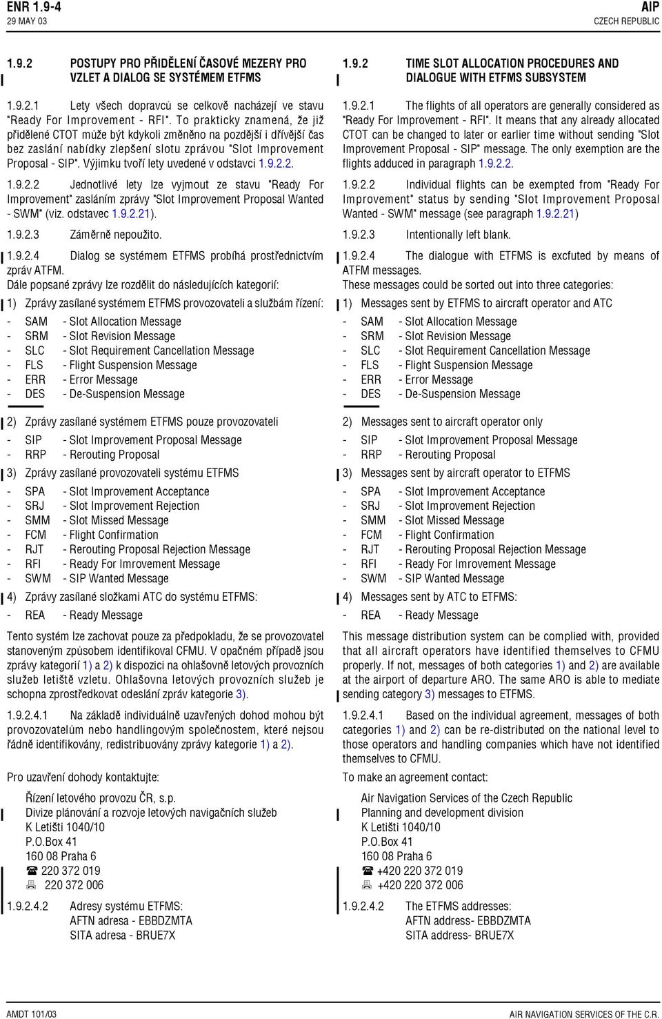 Výjimku tvoří lety uvedené v odstavci 1.9.2.2. 1.9.2.2 Jednotlivé lety lze vyjmout ze stavu "Ready For Improvement" zasláním zprávy "Slot Improvement Proposal Wanted SWM" (viz. odstavec 1.9.2.21). 1.9.2.3 Záměrně nepoužito.