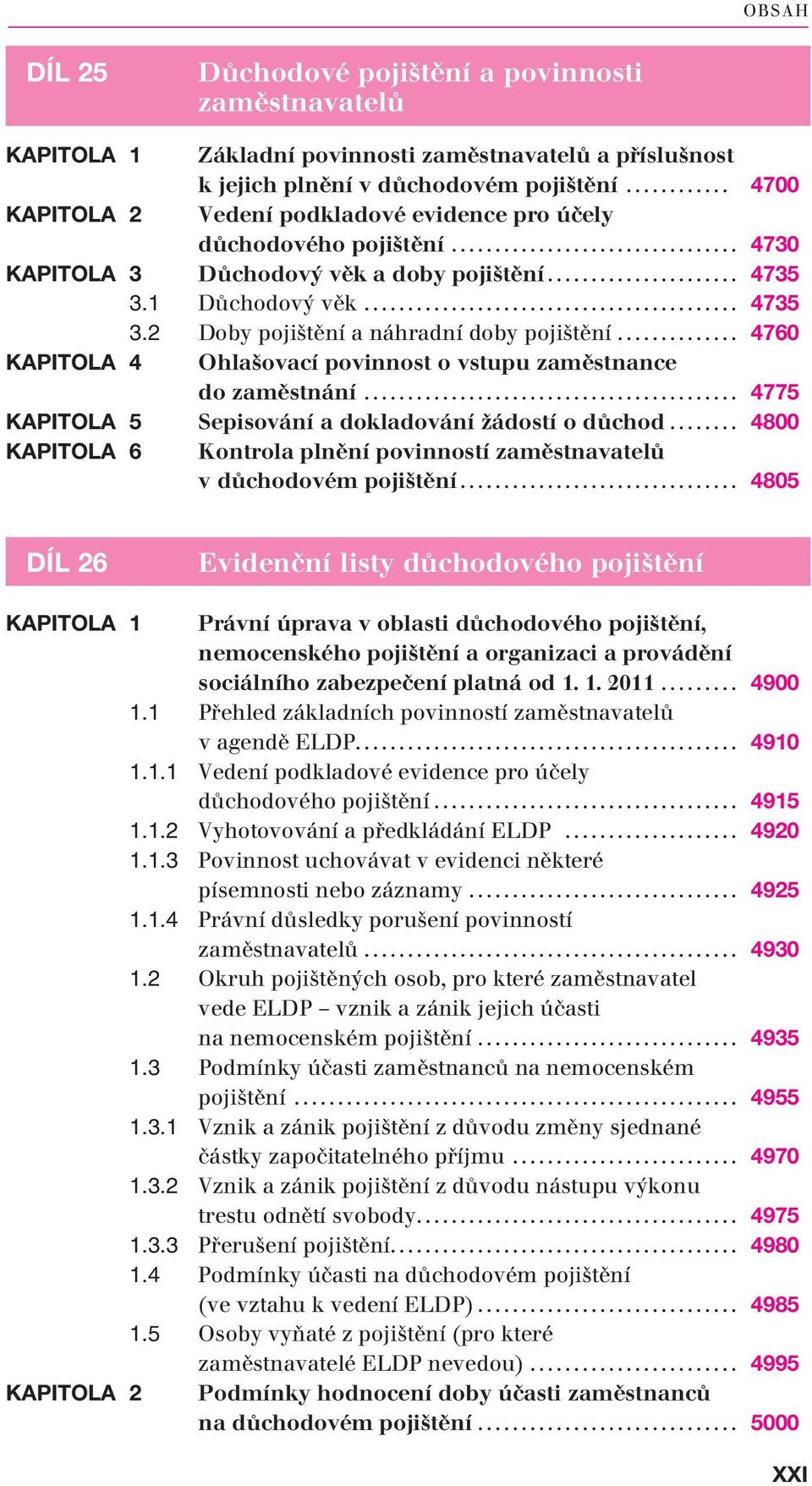 .. 4760 KAPITOLA 4 Ohlašovací povinnost o vstupu zaměstnance do zaměstnání... 4775 KAPITOLA 5 Sepisování a dokladování žádostí o důchod.