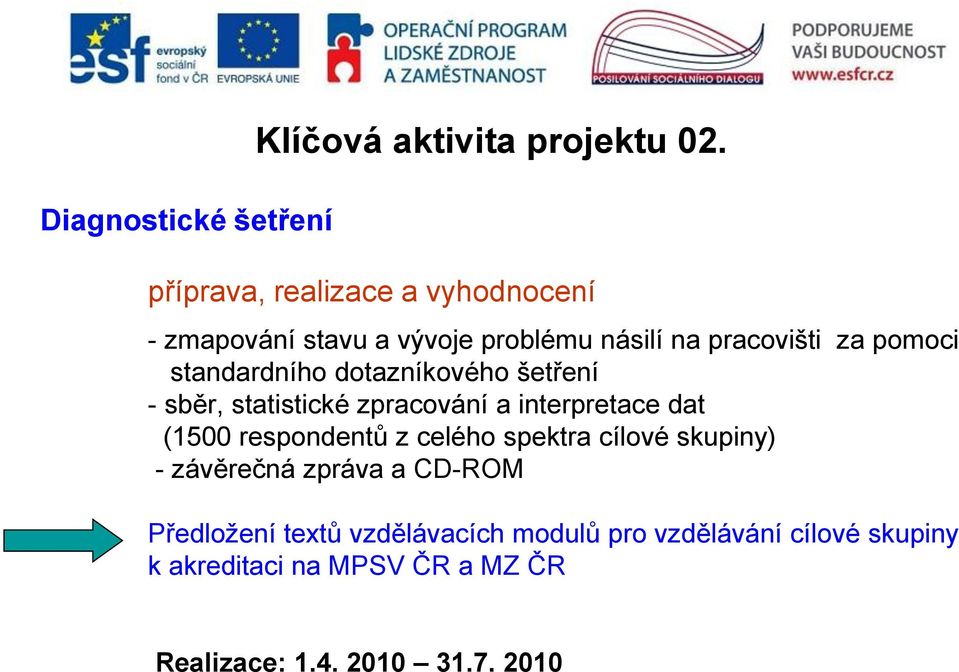 standardního dotazníkového šetření - sběr, statistické zpracování a interpretace dat (1500 respondentů z celého