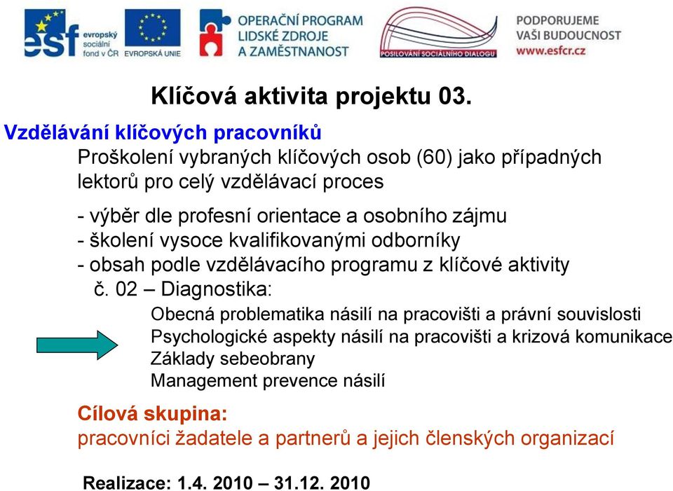 orientace a osobního zájmu - školení vysoce kvalifikovanými odborníky - obsah podle vzdělávacího programu z klíčové aktivity č.