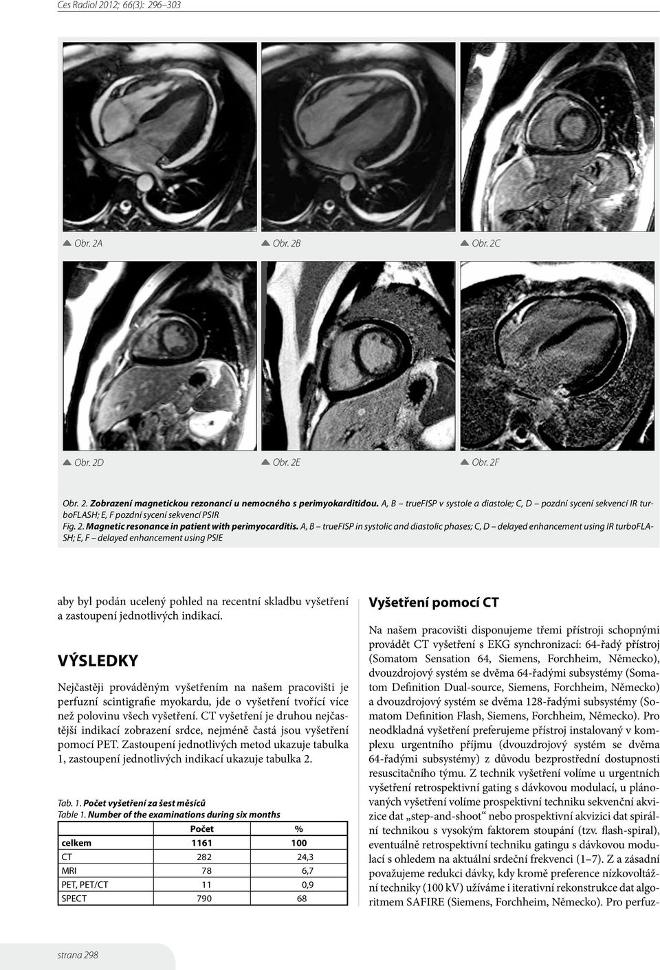 A, B truefisp in systolic and diastolic phases; C, D delayed enhancement using IR turbofla- SH; E, F delayed enhancement using PSIE aby byl podán ucelený pohled na recentní skladbu vyšetření a