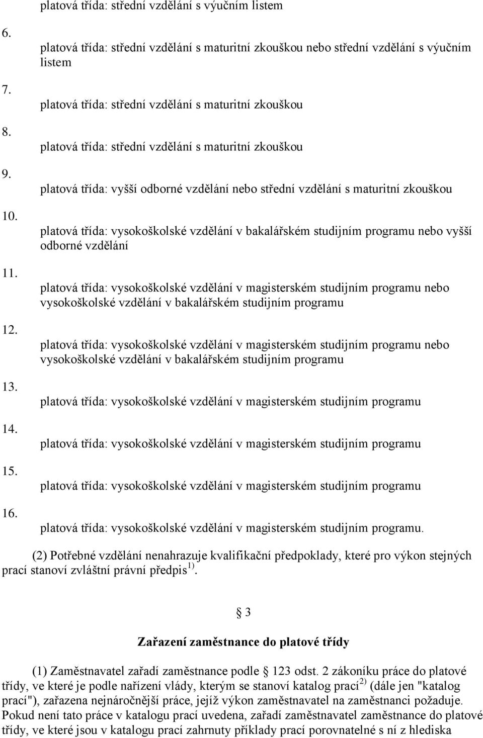 zkouškou platová třída: vyšší odborné vzdělání nebo střední vzdělání s maturitní zkouškou platová třída: vysokoškolské vzdělání v bakalářském studijním programu nebo vyšší odborné vzdělání platová