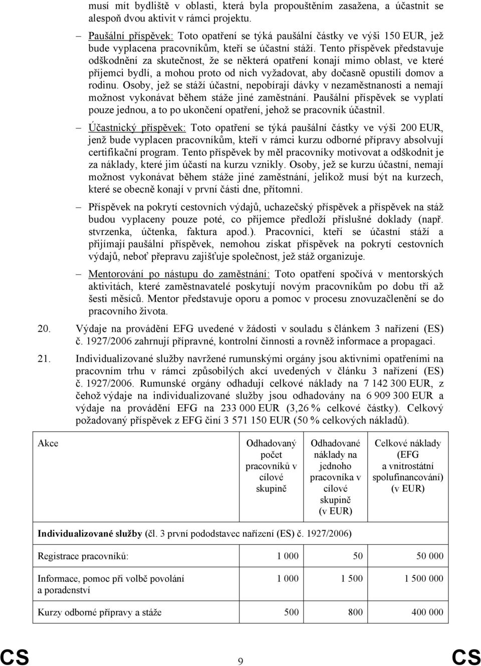 Tento příspěvek představuje odškodnění za skutečnost, že se některá opatření konají mimo oblast, ve které příjemci bydlí, a mohou proto od nich vyžadovat, aby dočasně opustili domov a rodinu.