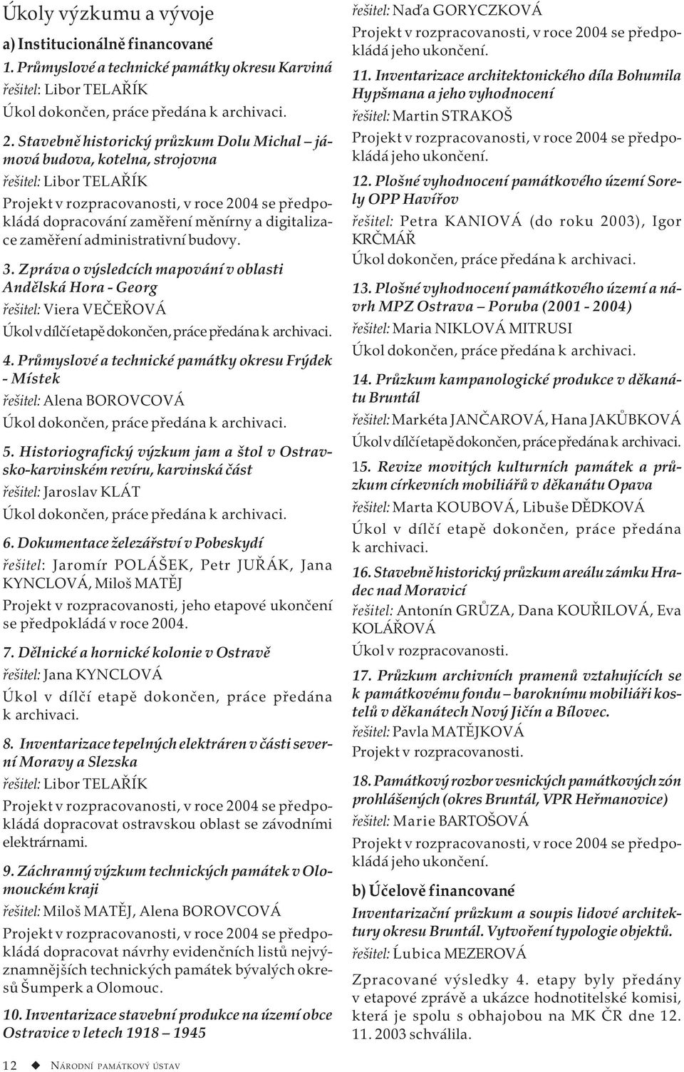 zaměření administrativní budovy. 3. Zpráva o výsledcích mapování v oblasti Andělská Hora - Georg řešitel: Viera VEČEŘOVÁ Úkol v dílčí etapě dokončen, práce předána k archivaci. 4.