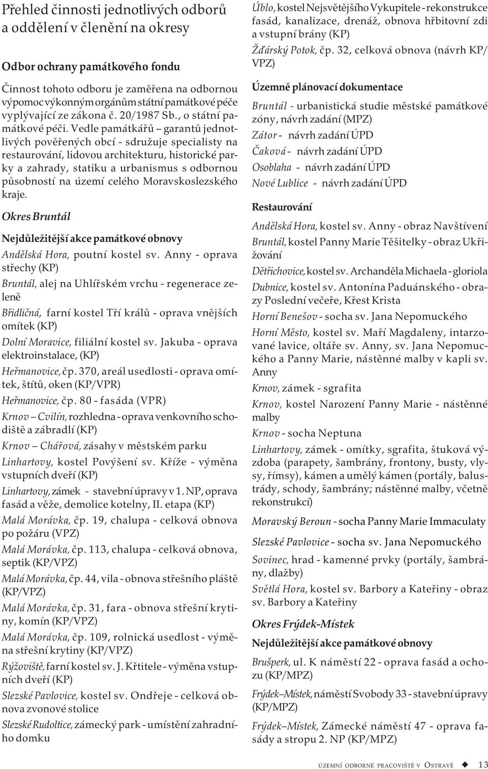 Vedle památkářů garantů jednotlivých pověřených obcí - sdružuje specialisty na restaurování, lidovou architekturu, historické parky a zahrady, statiku a urbanismus s odbornou působností na území