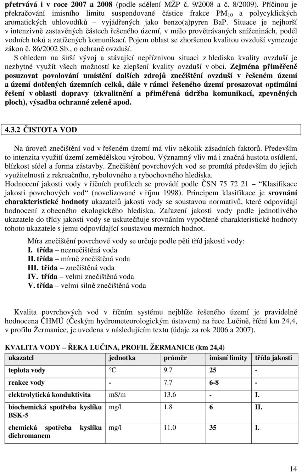 Situace je nejhorší v intenzivně zastavěných částech řešeného území, v málo provětrávaných sníženinách, podél vodních toků a zatížených komunikací.