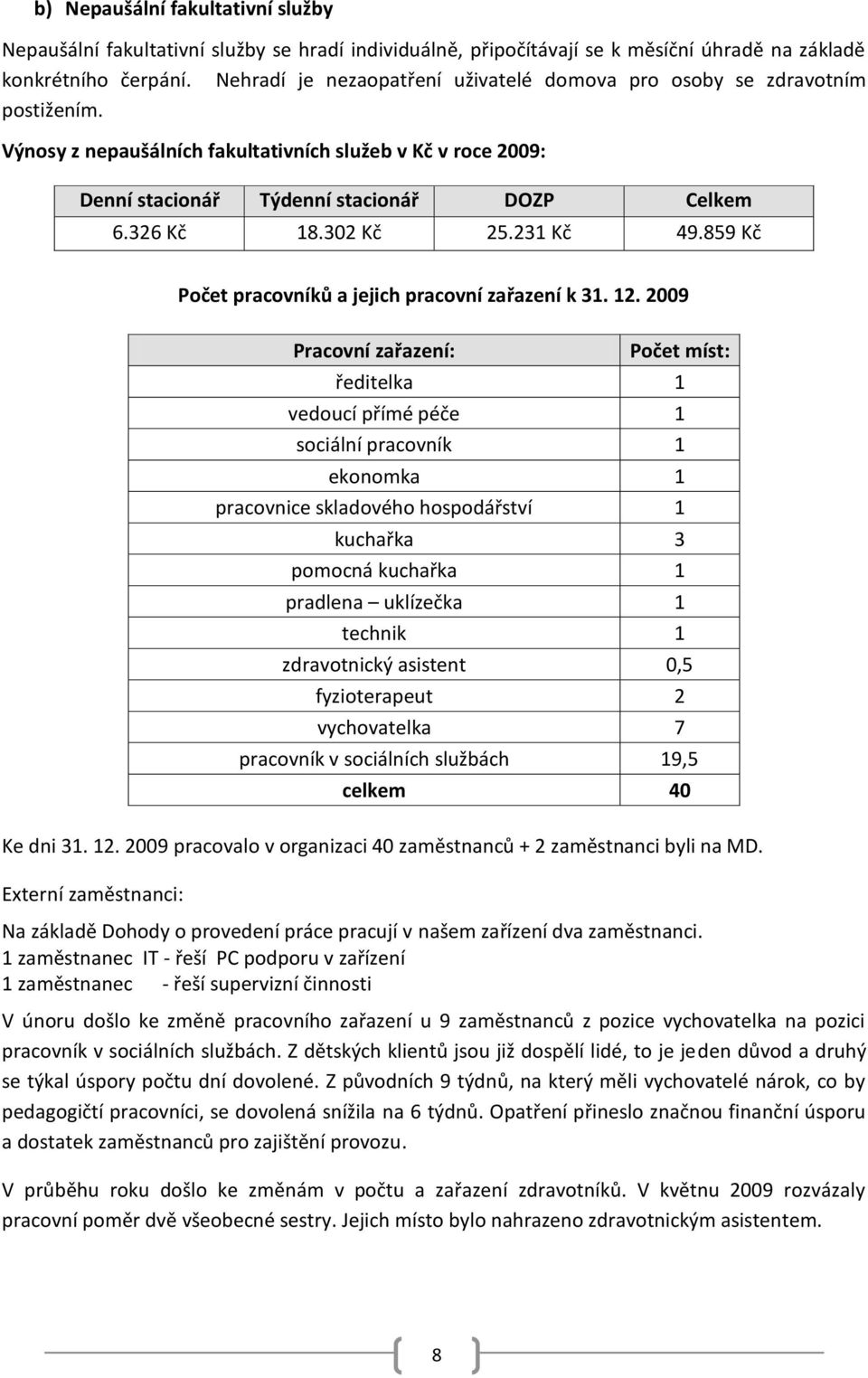 302 Kč 25.231 Kč 49.859 Kč Počet pracovníků a jejich pracovní zařazení k 31. 12.