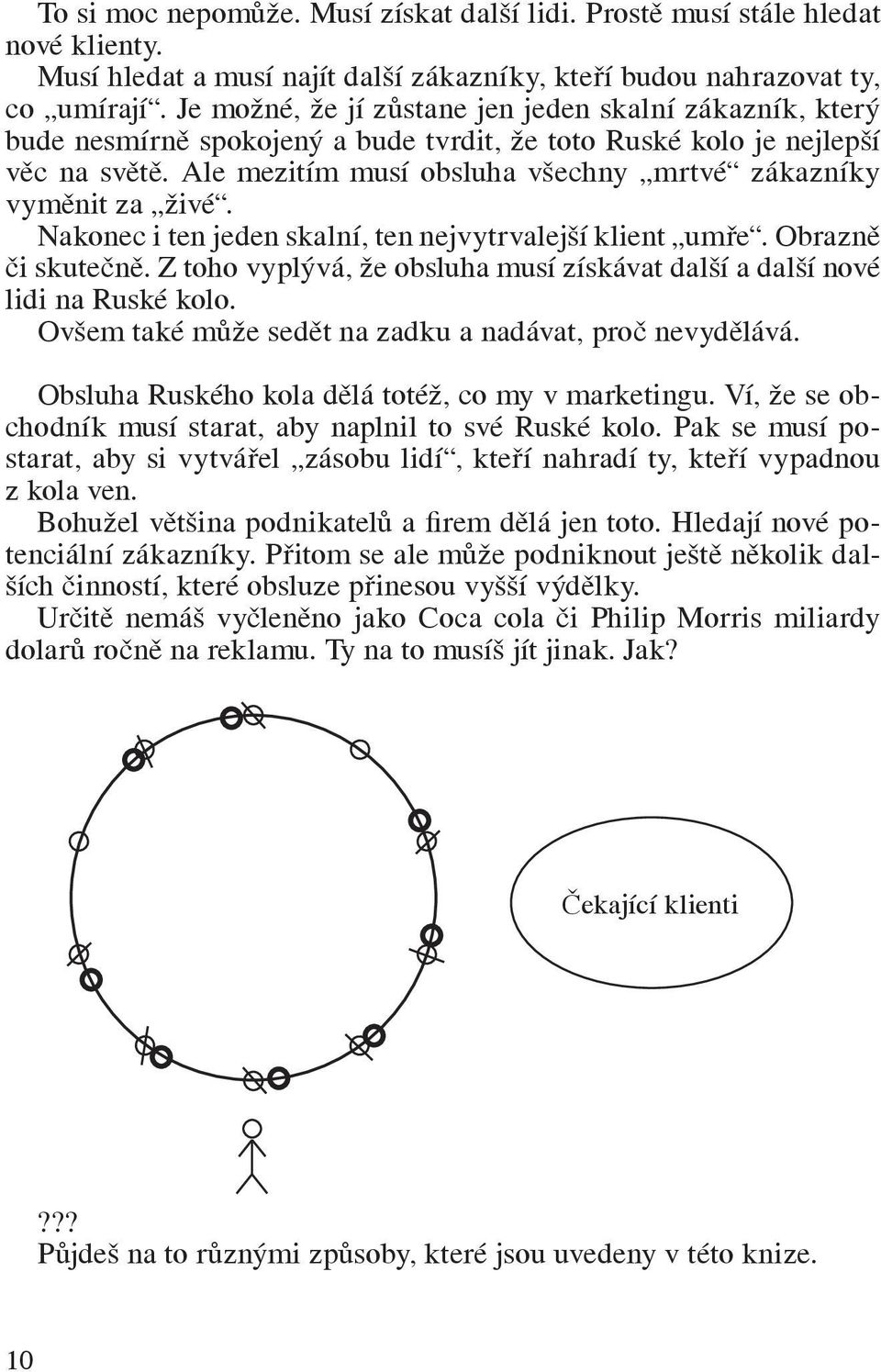 Ale mezitím musí obsluha všechny mrtvé zákazníky vyměnit za živé. Nakonec i ten jeden skalní, ten nejvytrvalejší klient umře. Obrazně či skutečně.