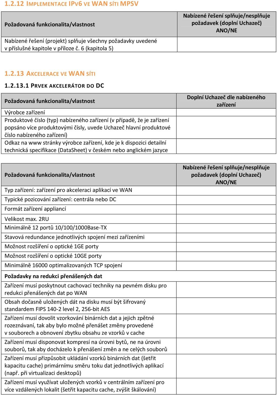 1 PRVEK AKCELERÁTOR DO DC Výrobce zařízení Produktové číslo (typ) nabízeného zařízení (v případě, že je zařízení popsáno více produktovými čísly, uvede Uchazeč hlavní produktové číslo nabízeného