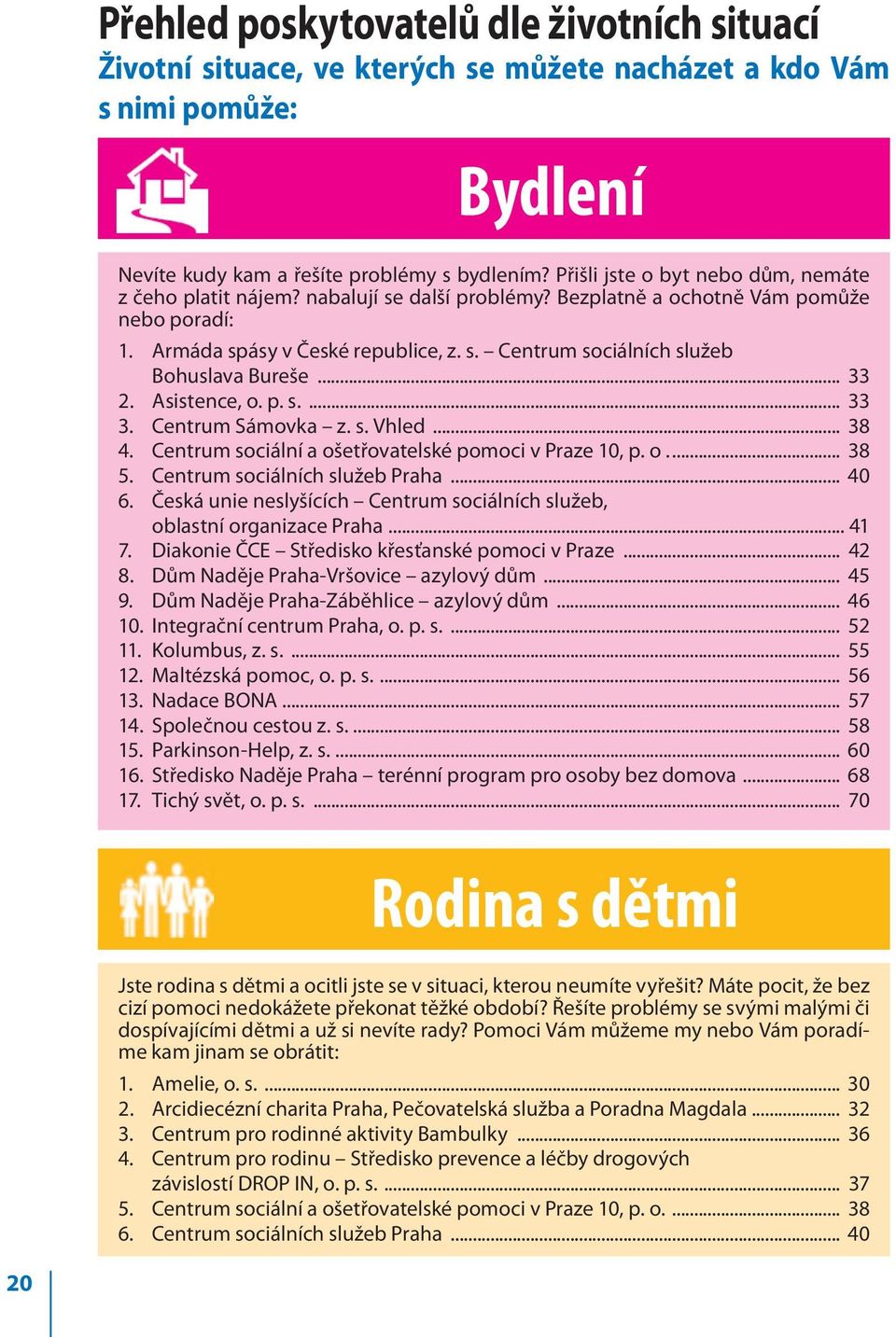 .. 33 2. Asistence, o. p. s.... 33 3. Centrum Sámovka z. s. Vhled... 38 4. Centrum sociální a ošetřovatelské pomoci v Praze 10, p. o... 38 5. Centrum sociálních služeb Praha... 40 6.