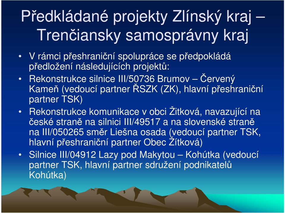 komunikace v obci Žitková, navazující na české straně na silnici III/49517 a na slovenské straně na III/050265 směr Liešna osada (vedoucí