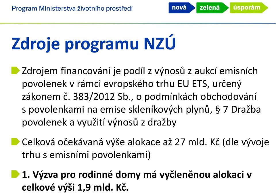 , o podmínkách obchodování s povolenkami na emise skleníkových plynů, 7 Dražba povolenek a využití výnosů