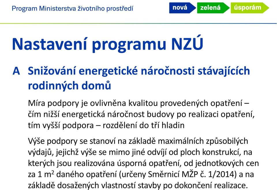 na základě maximálních způsobilých výdajů, jejichž výše se mimo jiné odvíjí od ploch konstrukcí, na kterých jsou realizována úsporná