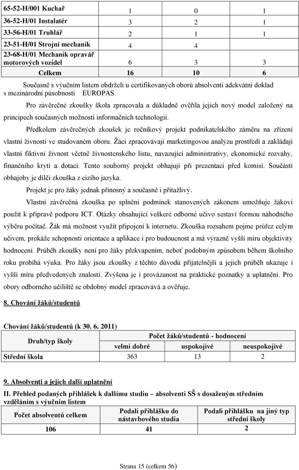 Pro závěrečné zkoušky škola zpracovala a důkladně ověřila jejich nový model založený na principech současných možností informačních technologií.