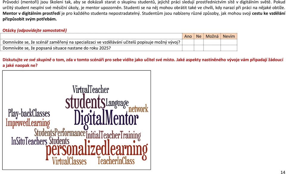 Mentor v digitálním prostředí je pro každého studenta nepostradatelný. Studentům jsou nabízeny různé způsoby, jak mohou svoji cestu ke vzdělání přizpůsobit svým potřebám.