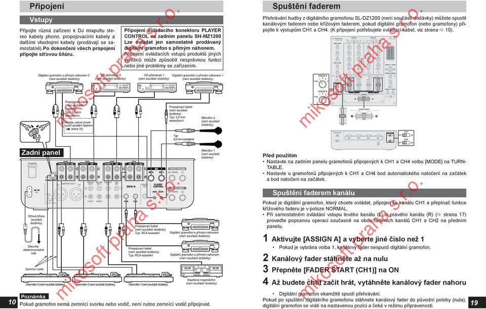 Připojení ovládacích vstupů produktů jiných výrobců může způsobit nesprávnou funkci nebo jiné problémy se zařízením.