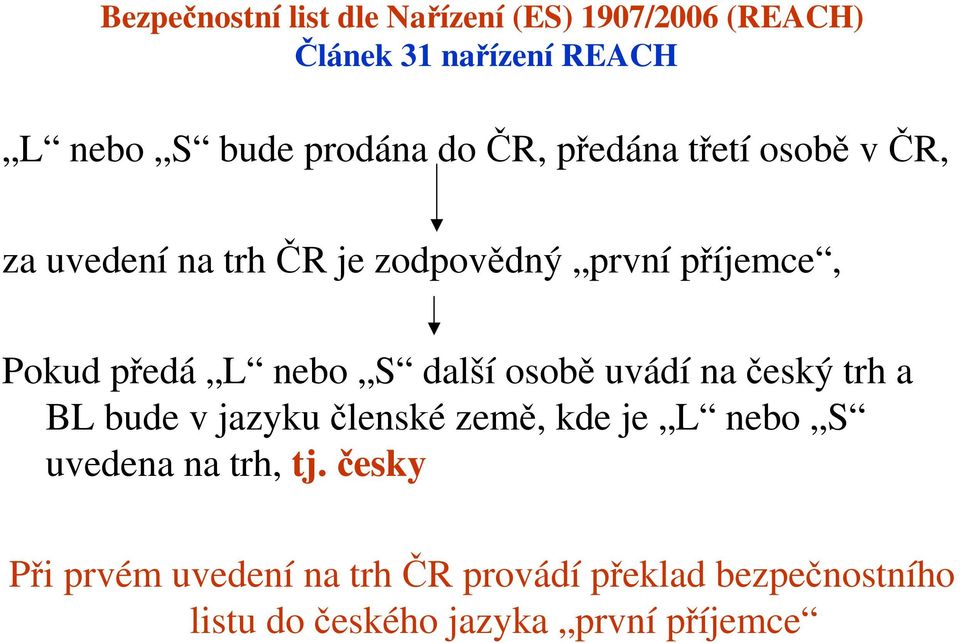 na český trh a BL bude v jazyku členské země, kde je L nebo S uvedena na trh, tj.