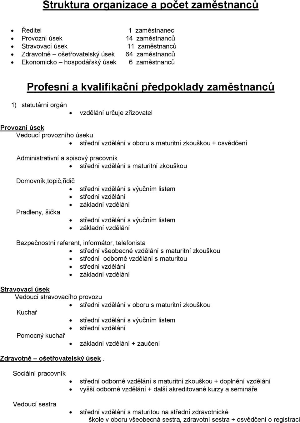 osvědčení Administrativní a spisový pracovník střední vzdělání s maturitní zkouškou Domovník,topič,řidič Pradleny, šička střední vzdělání s výučním listem střední vzdělání základní vzdělání střední