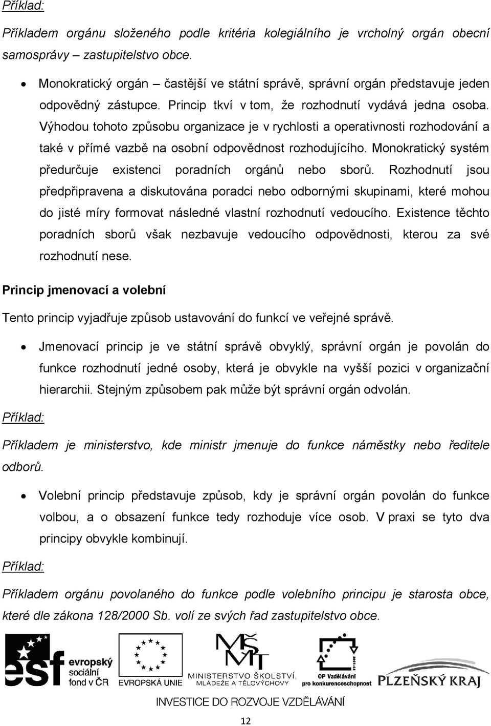 Výhodou tohoto způsobu organizace je v rychlosti a operativnosti rozhodování a také v přímé vazbě na osobní odpovědnost rozhodujícího.