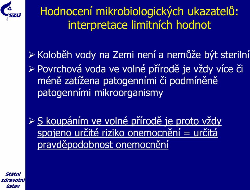 zatížena patogenními či podmíněně patogenními mikroorganismy S koupáním ve volné