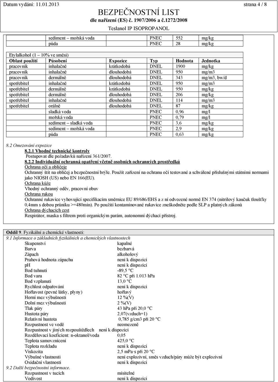 mg/kg pracovník inhalačně dlouhodobá DNEL 950 mg/m3 pracovník dermálně dlouhodobá DNEL 343 mg/m3, bw/d spotřebitel inhalačně krátkodobá DNEL 950 mg/m3 spotřebitel dermálně krátkodobá DNEL 950 mg/kg