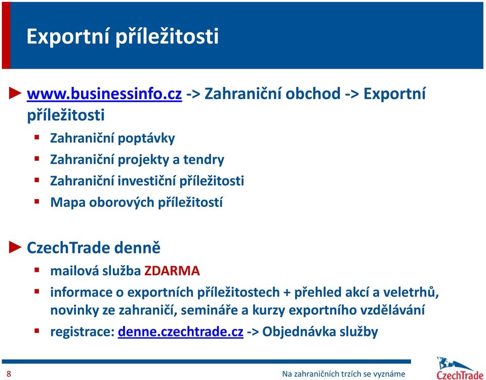 investiční příležitosti Mapa oborových příležitostí CzechTrade denně mailová služba ZDARMA informace o exportních