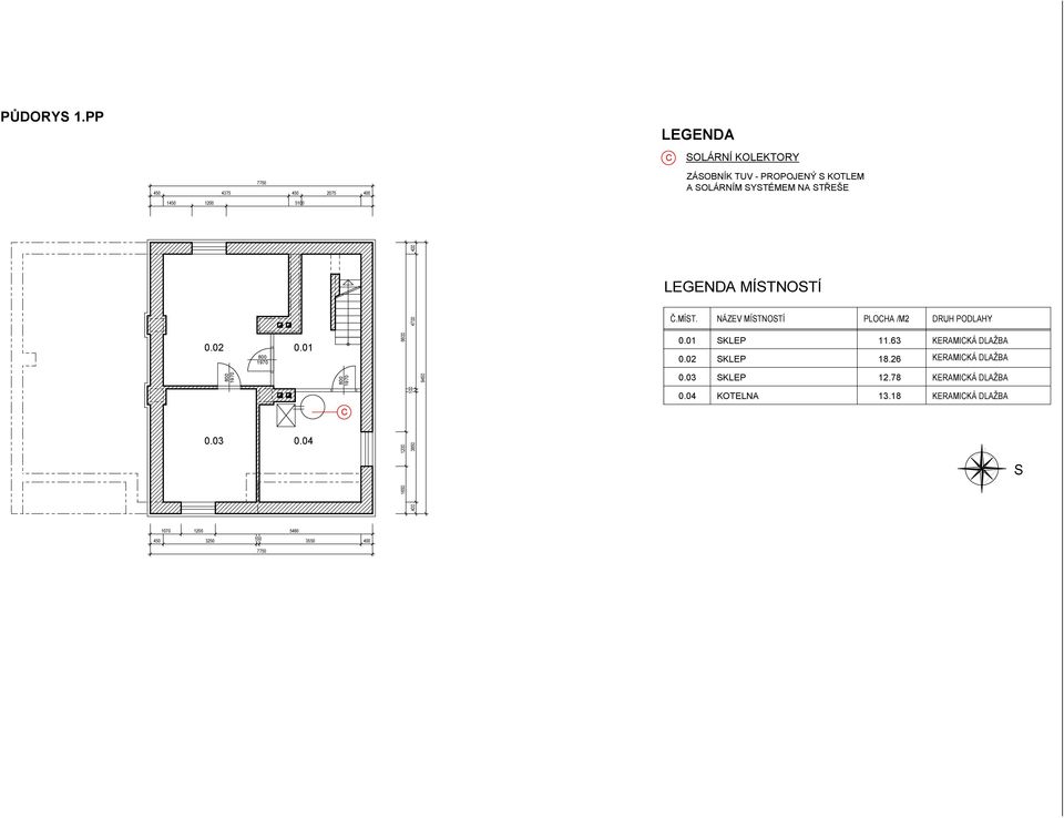 SOLÁRNÍM SYSTÉMEM N STŘEŠE 4700 LEGEND MÍSTNOSTÍ Č.MÍST. NÁZEV MÍSTNOSTÍ PLOH /M2 DRUH PODLHY 0.