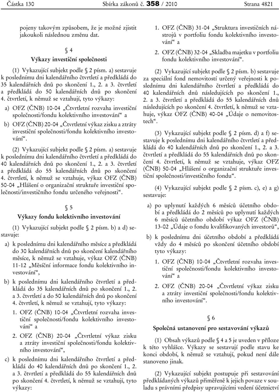 čtvrtletí, k němuž se vztahují, tyto výkazy: a) OFZ (ČNB) 10-04 Čtvrtletní rozvaha investiční společnosti/fondu kolektivního investování a b) OFZ (ČNB) 20-04 Čtvrtletní výkaz zisku a ztráty