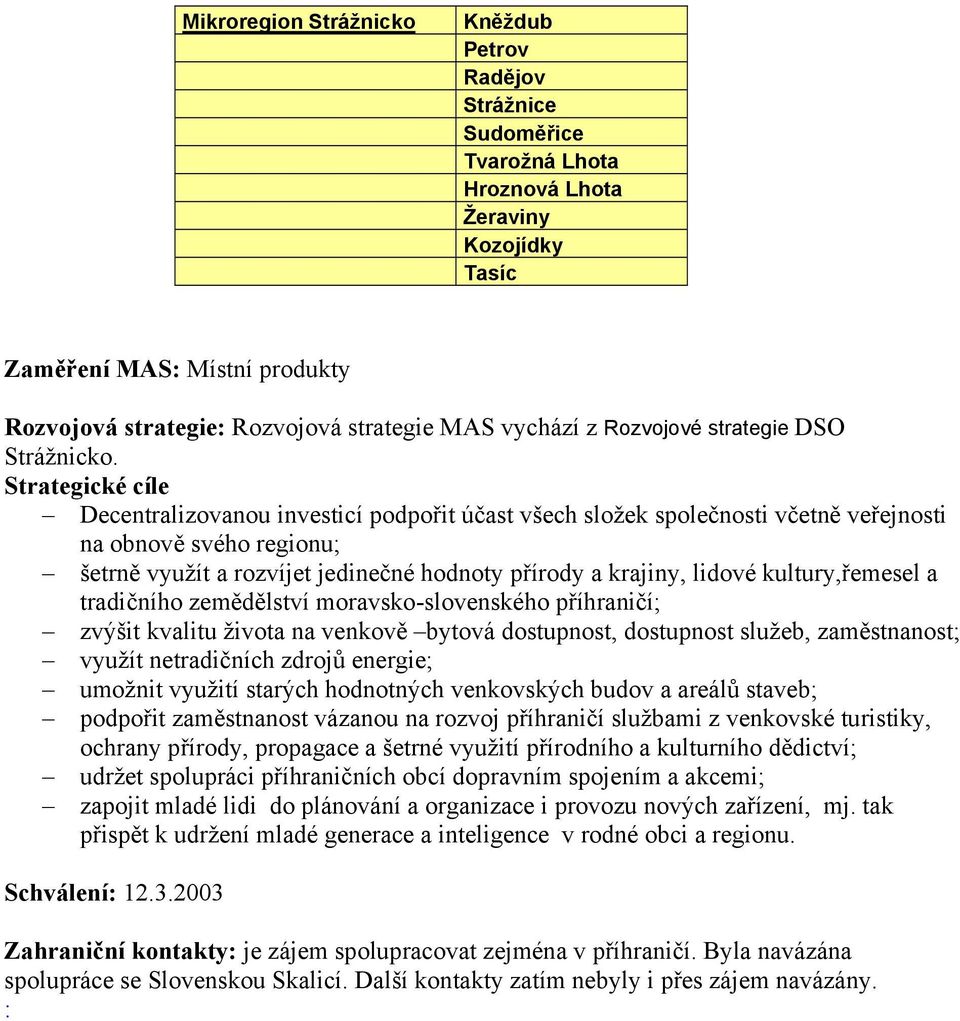 Strategické cíle Decentralizovanou investicí podpořit účast všech složek společnosti včetně veřejnosti na obnově svého regionu; šetrně využít a rozvíjet jedinečné hodnoty přírody a krajiny, lidové