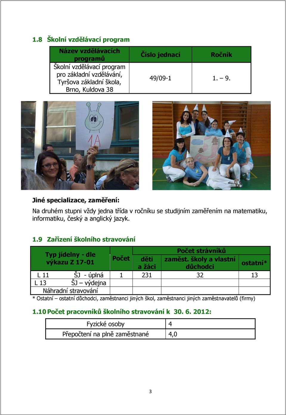 9 Zařízení školního stravování Počet strávníků Typ jídelny - dle Počet výkazu Z 17-01 děti zaměst.