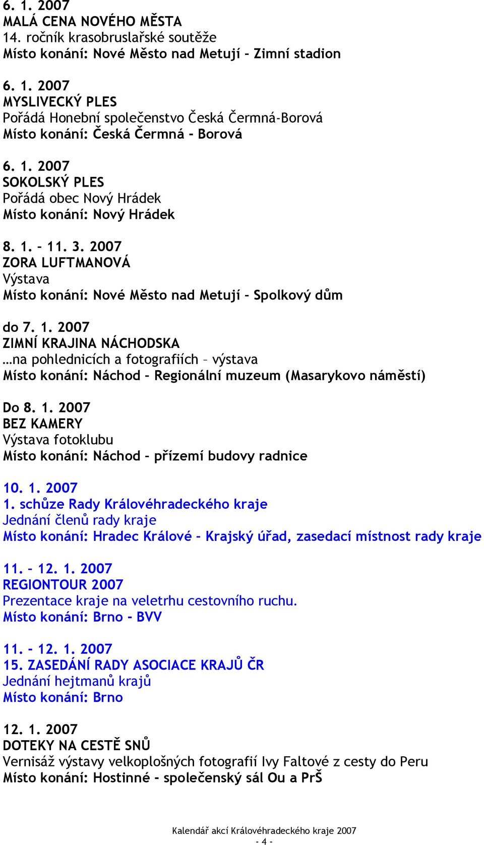 11. 3. 2007 ZORA LUFTMANOVÁ Výstava Místo konání: Nové Město nad Metují Spolkový dům do 7. 1.