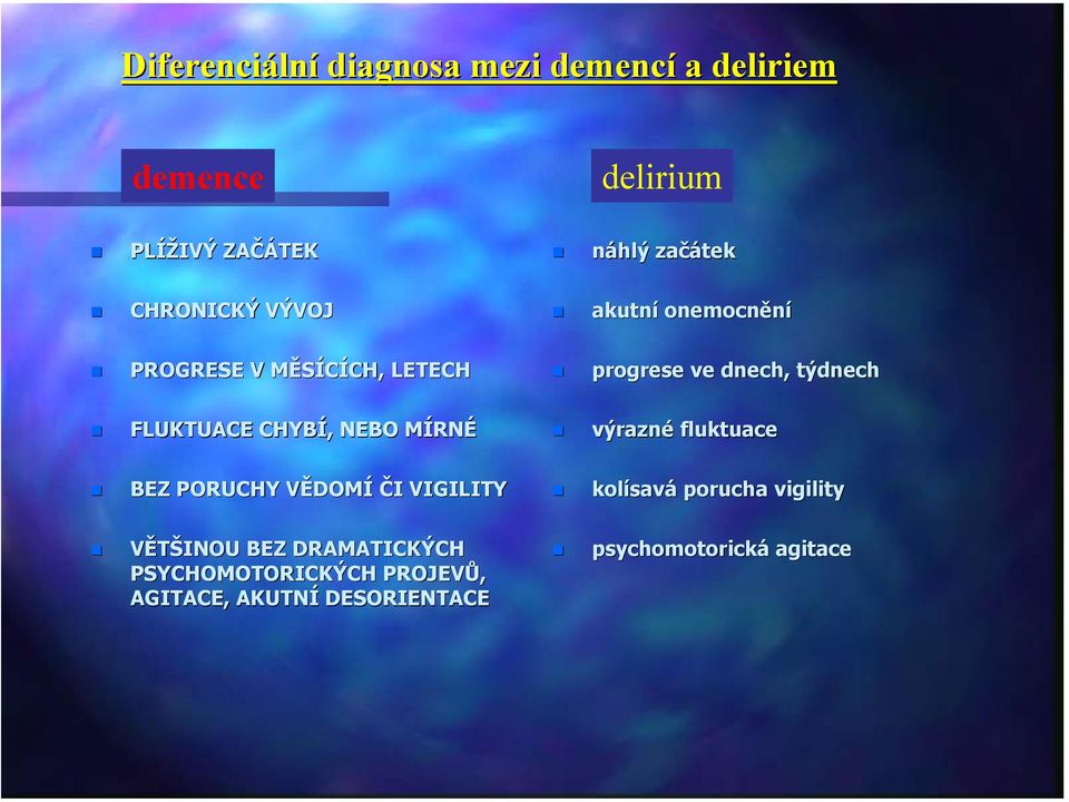 CHYBÍ,, NEBO MÍRNM RNÉ výrazné fluktuace BEZ PORUCHY VĚDOMV DOMÍ ČI I VIGILITY kolísav savá porucha