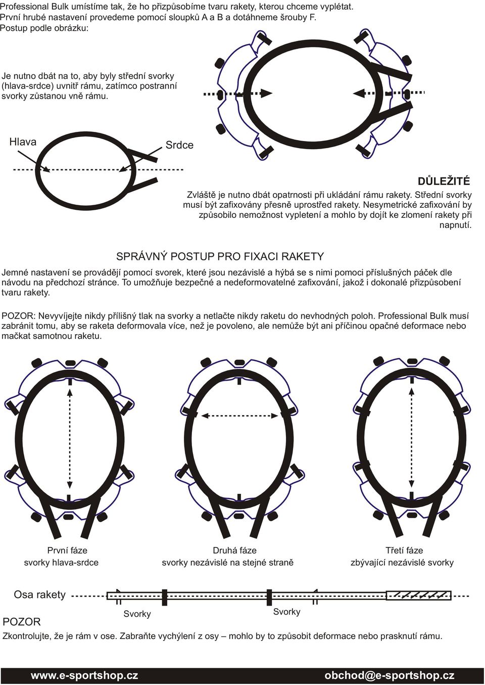 Hlava Srdce DÙLEŽITÉ Zvláštì je nutno dbát opatrnosti pøi ukládání rámu rakety. Støední svorky musí být zafixovány pøesnì uprostøed rakety.