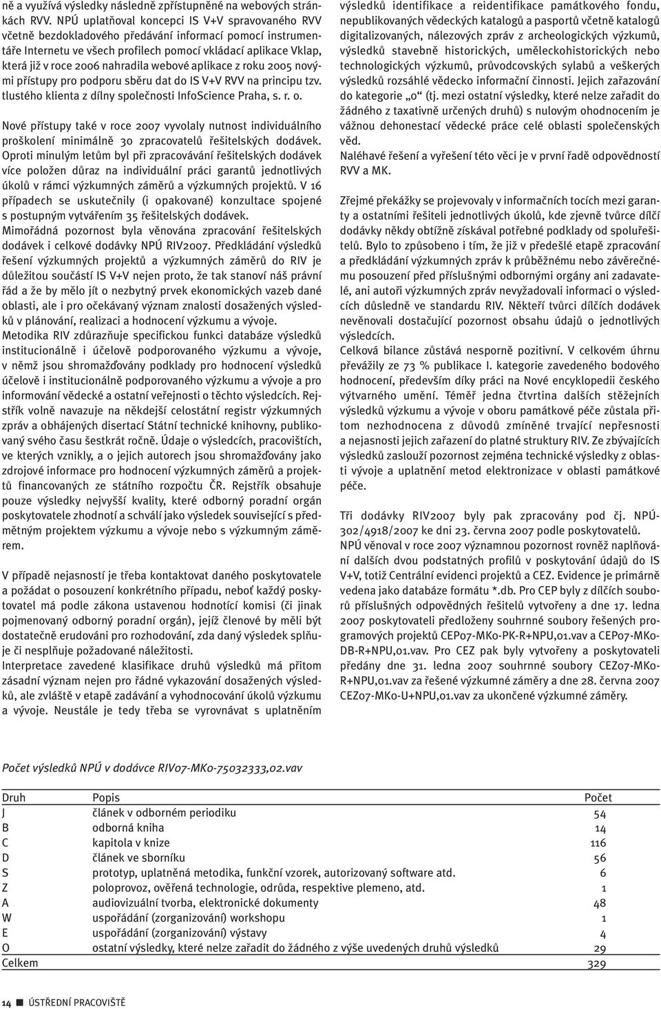 nahradila webové aplikace z roku 2005 nov mi pfiístupy pro podporu sbûru dat do IS V+V RVV na principu tzv. tlustého klienta z dílny spoleãnosti InfoScience Praha, s. r. o.