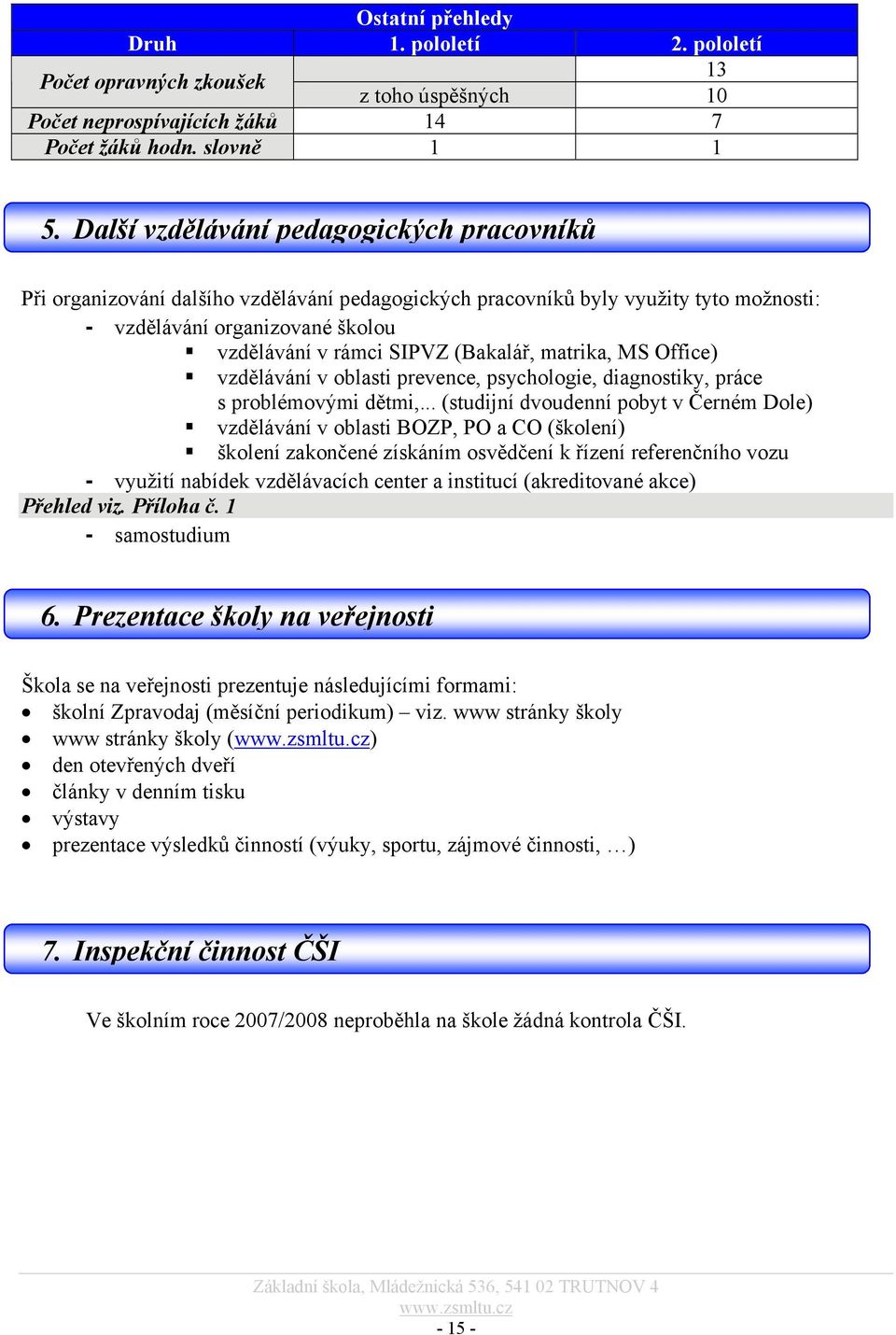 matrika, MS Office) vzdělávání v oblasti prevence, psychologie, diagnostiky, práce s problémovými dětmi,.