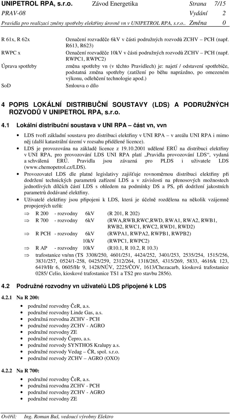 RWPC1, RWPC2) změna spotřeby vn (v těchto Pravidlech) je: najetí / odstavení spotřebiče, podstatná změna spotřeby (zatížení po běhu naprázdno, po omezeném výkonu, odlehčení technologie apod.