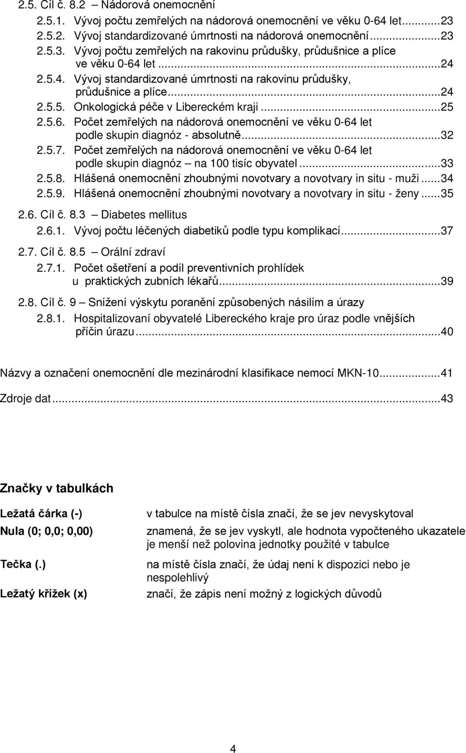 Počet zemřelých na nádorová onemocnění ve věku 0-64 let podle skupin diagnóz - absolutně... 32 2.5.7.