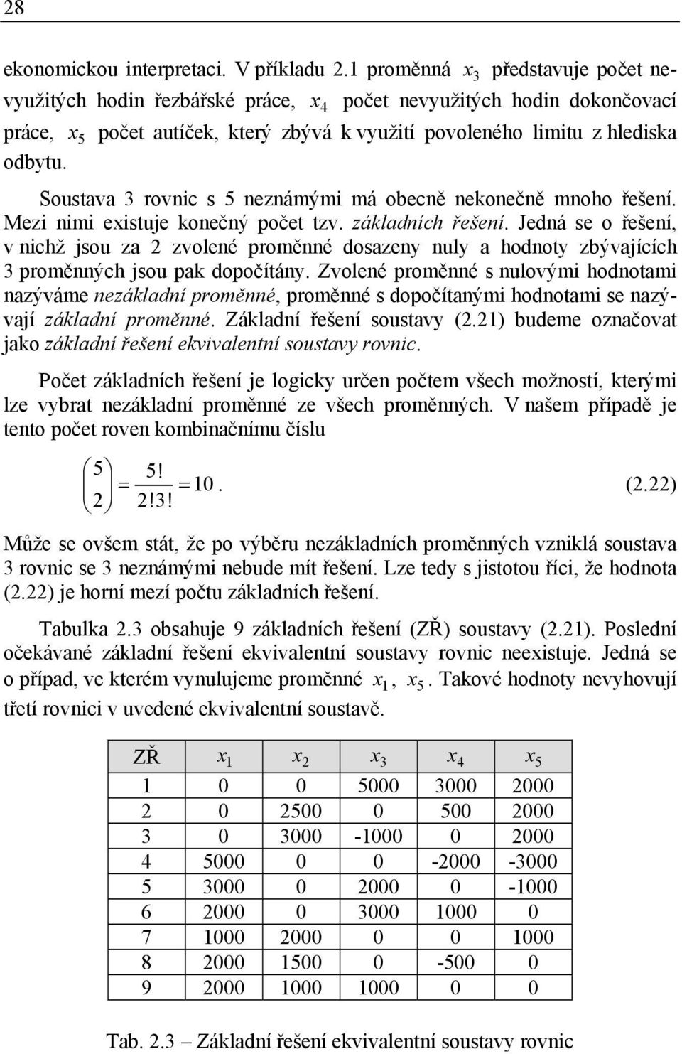 Soustava 3 rovnic s 5 neznámými má obecně nekonečně mnoho řešení. Mezi nimi existuje konečný počet tzv. základních řešení.