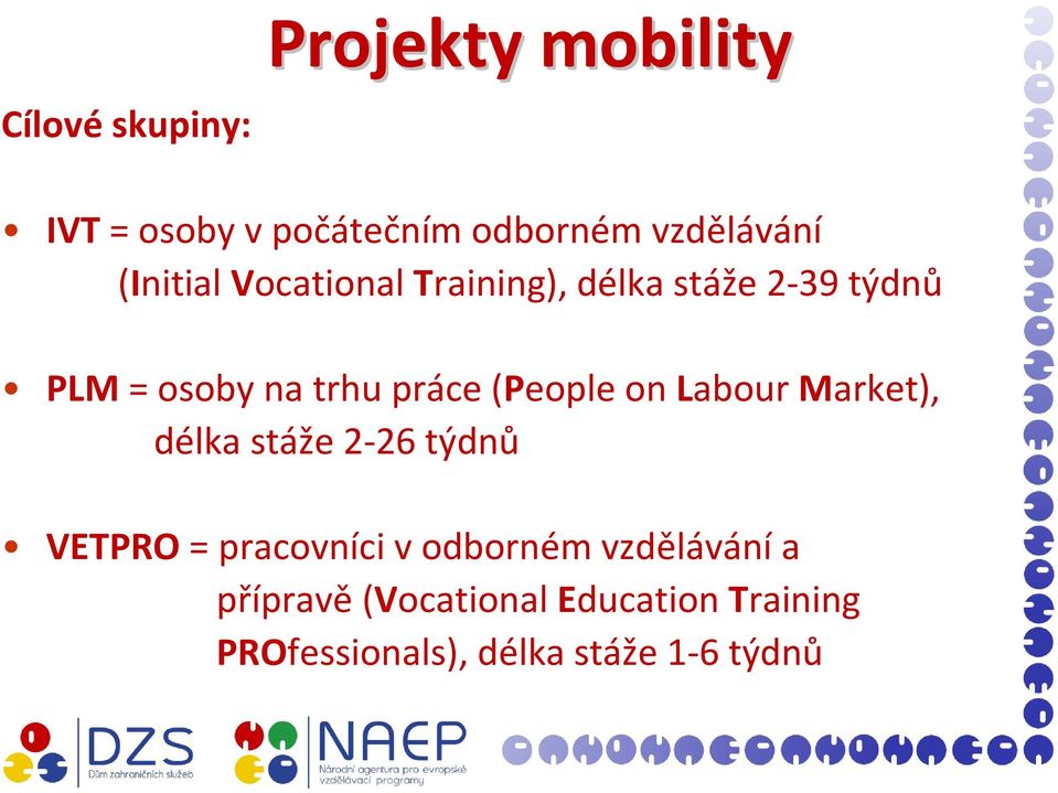 (Peopleon LabourMarket), délka stáže 2-26 týdnů VETPRO = pracovníci v odborném