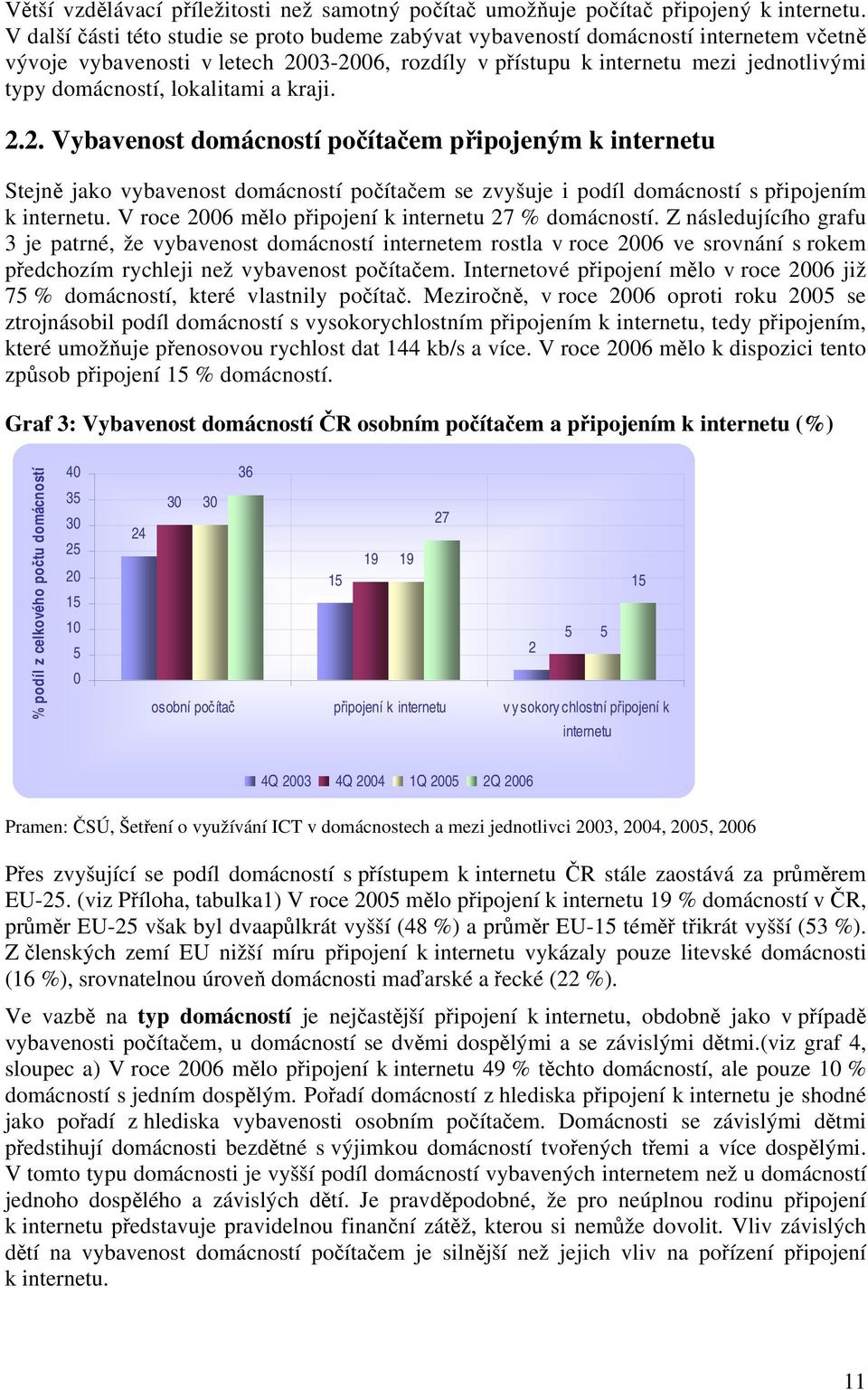 lokalitami a kraji. 2.2. Vybavenost domácností počítačem připojeným k internetu Stejně jako vybavenost domácností počítačem se zvyšuje i podíl domácností s připojením k internetu.