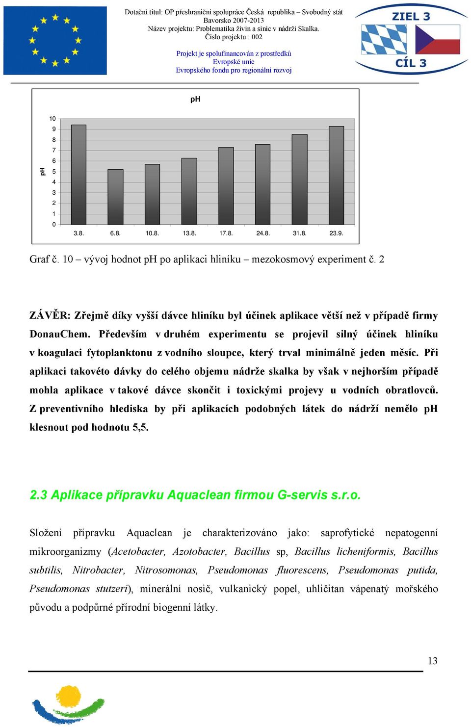 Především v druhém experimentu se projevil silný účinek hliníku v koagulaci fytoplanktonu z vodního sloupce, který trval minimálně jeden měsíc.