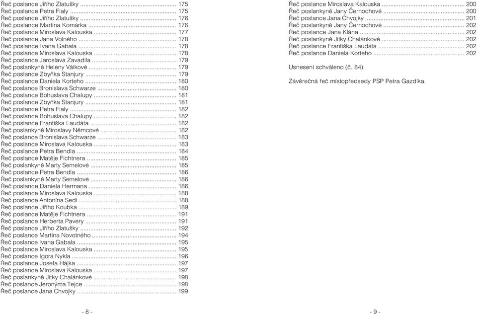 .. 179 Øeè poslance Zbyòka Stanjury... 179 Øeè poslance Daniela Korteho... 180 Øeè poslance Bronislava Schwarze... 180 Øeè poslance Bohuslava Chalupy... 181 Øeè poslance Zbyòka Stanjury.