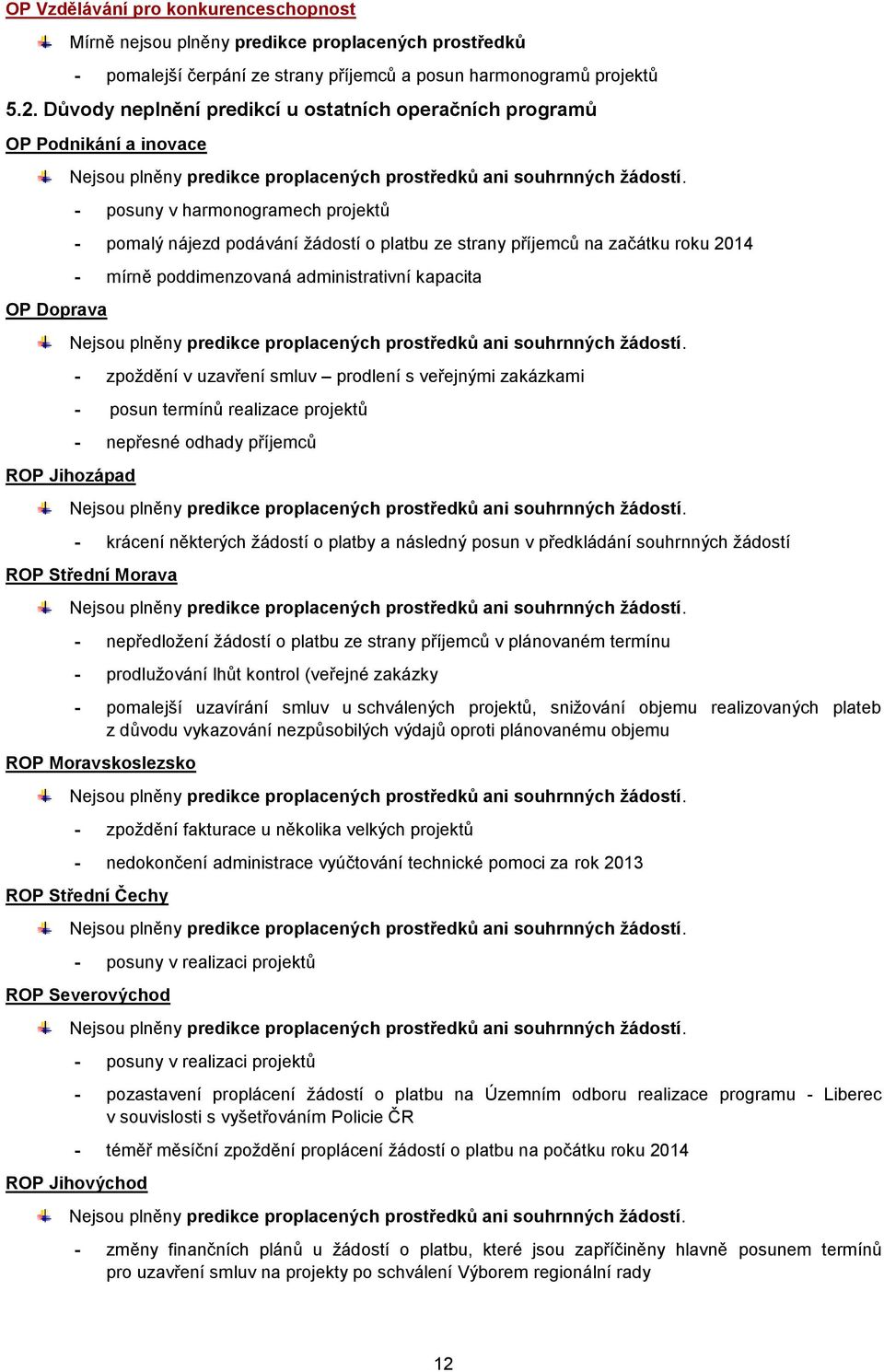 roku 2014 - mírně poddimenzovaná administrativní kapacita ROP Jihozápad - zpoždění v uzavření smluv prodlení s veřejnými zakázkami - posun termínů realizace projektů - nepřesné odhady příjemců -